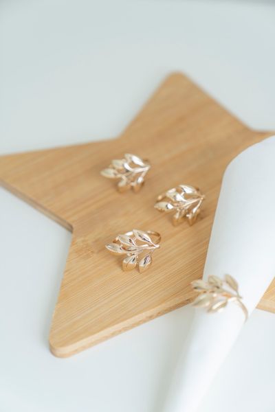 Hovedbilde Serviettring 4pk Blad - Gull