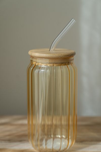 Hovedbilde Glass med sugerør – 500 ml – Gul