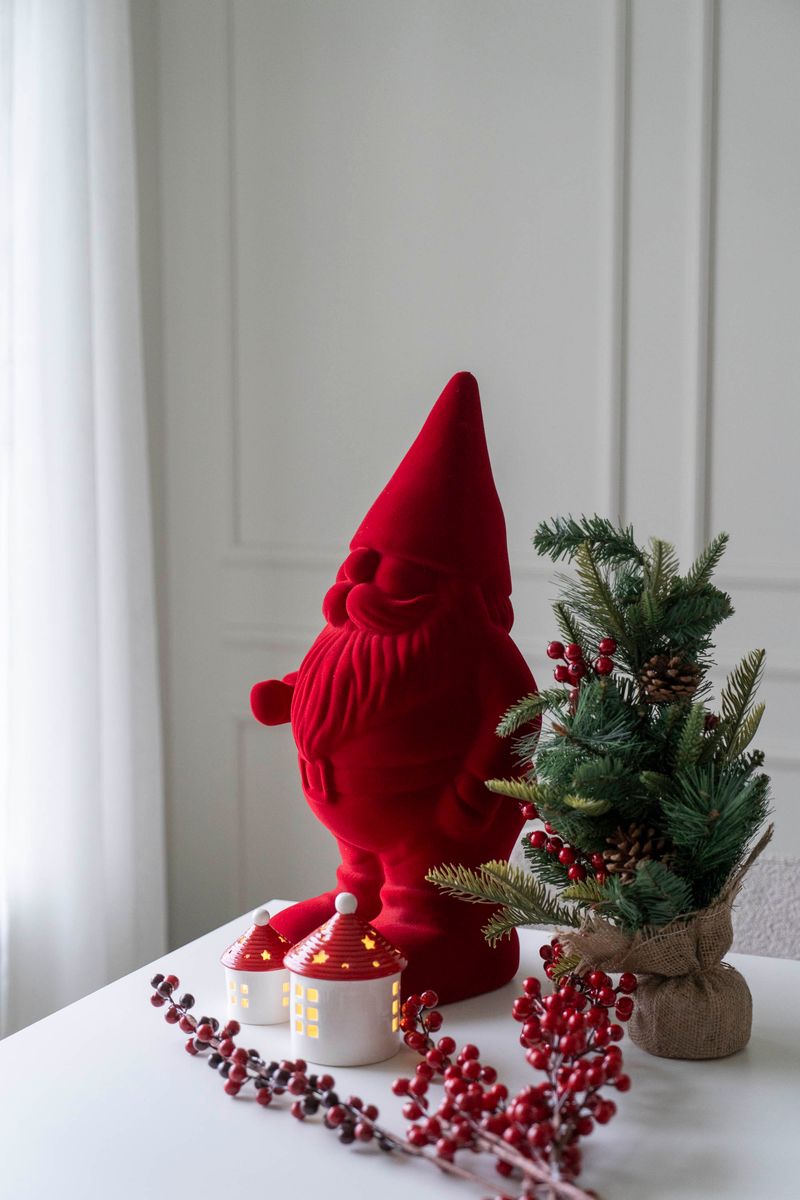 Velour Nisse 56cm Rød