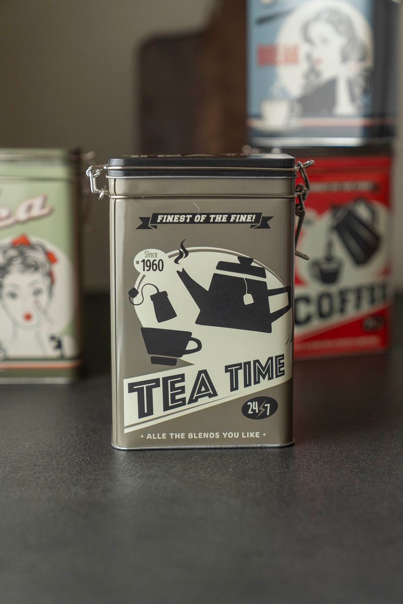 Retro Oppbevaringsboks i metall – H18 cm – Tea Time Mørk