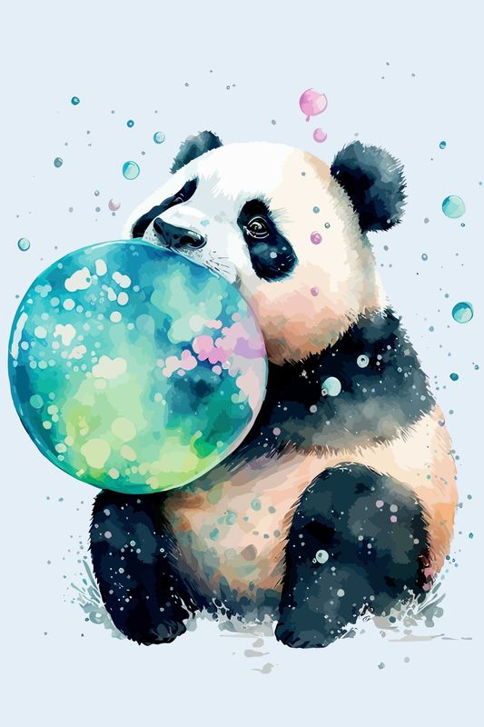 Poster - Boble Panda Blå
