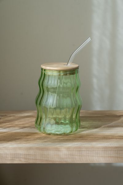 Hovedbilde Glass med sugerør – 400 ml – Grønn