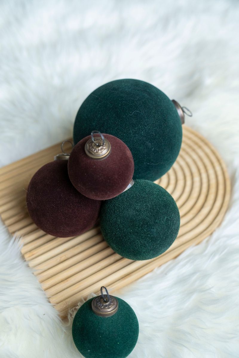 Julekule 8cm glass/velour - Brun