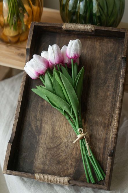 Hovedbilde Tulipanbukett 32cm - Hvit/Rosa