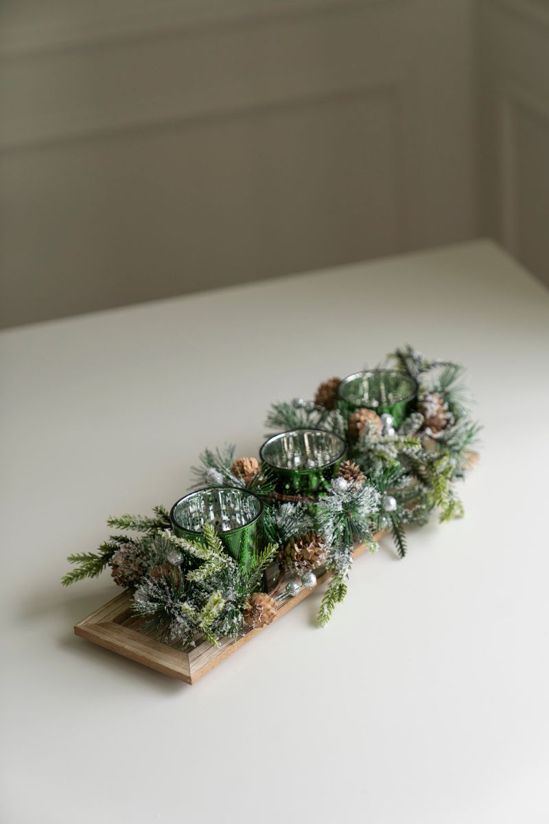 Telysholder 38x12cm - Grønn