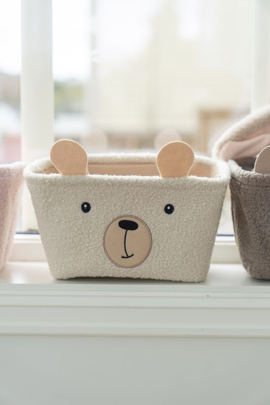 Oppbevaringskurv bjørn - beige 2pk