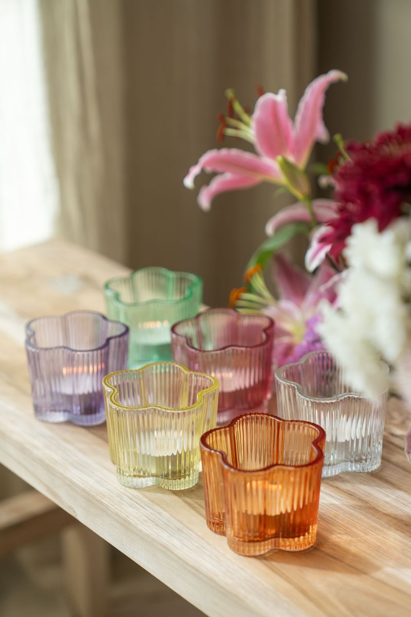 Telysholder glass blomst – klar