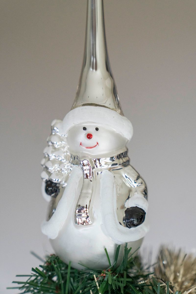 Tretopper - Sølv Snømann 28cm