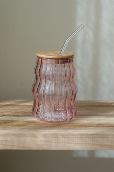 Hovedbilde Glass med sugerør – 400 ml – Rosa