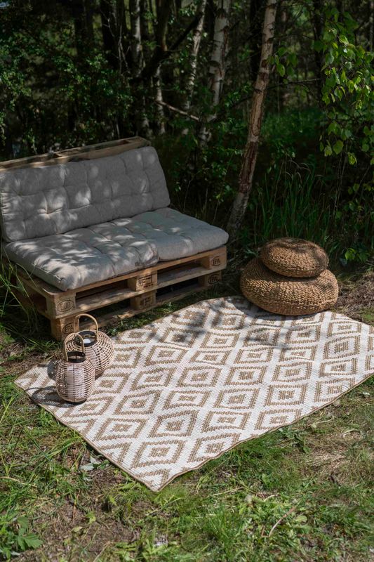 Utendørs Teppe 180x120cm Beige og Hvit