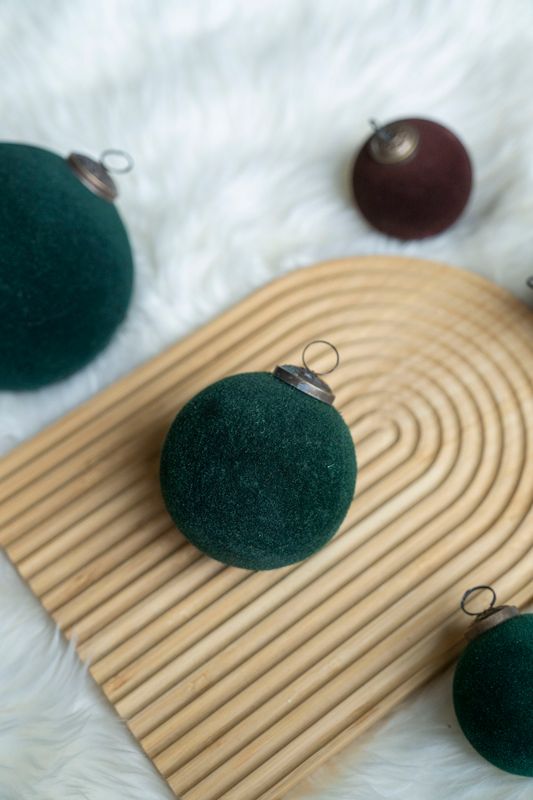 Julekule 10cm glass/velour - Grønn