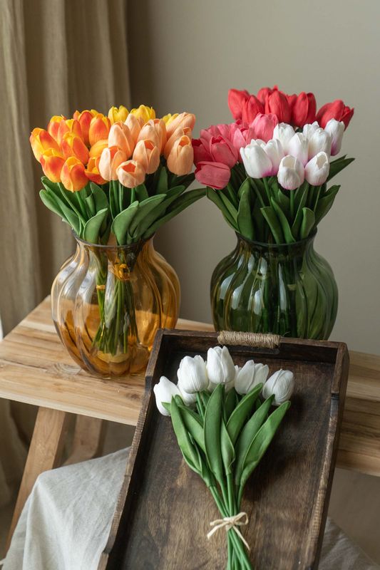 Tulipanbukett 32cm - Gul/Oransje