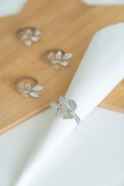 Hovedbilde Serviettring 4pk Blad - Sølv