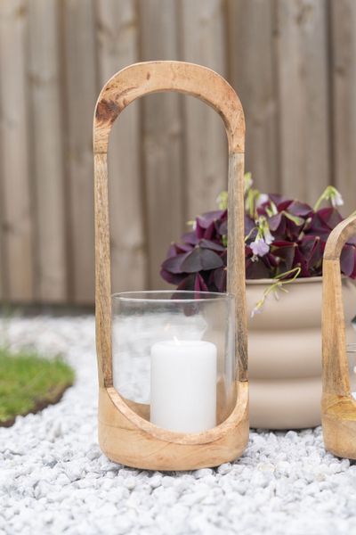 Hovedbilde Lykt i mangotre og glass – H37,5 cm – ...