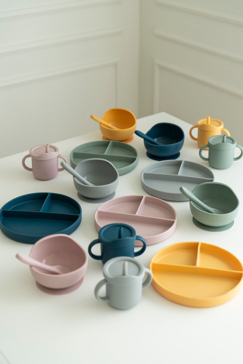 Silikonskål m/skje og sugekopp - Gul